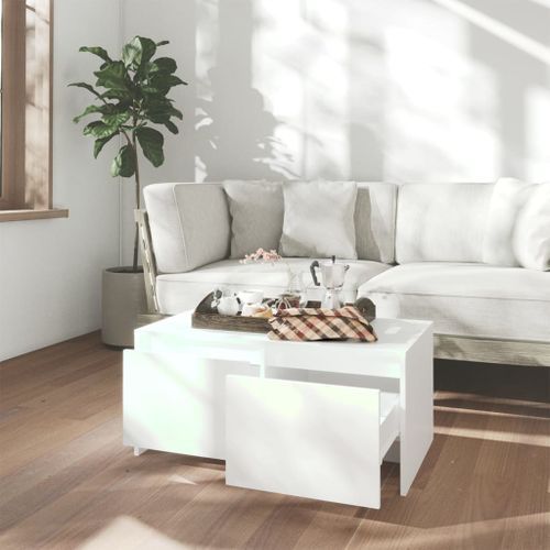 Table basse blanc 90x50x41,5 cm bois d'ingénierie - Photo n°3; ?>