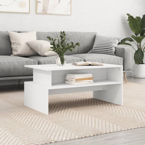 Table basse blanc 90x55x42,5 cm bois d'ingénierie - Photo n°2; ?>