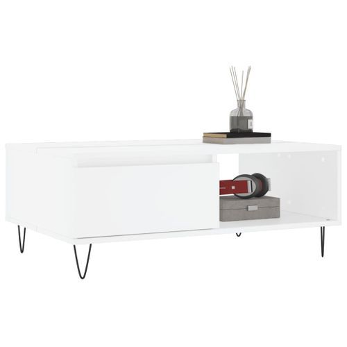 Table basse blanc 90x60x35 cm bois d'ingénierie - Photo n°3; ?>