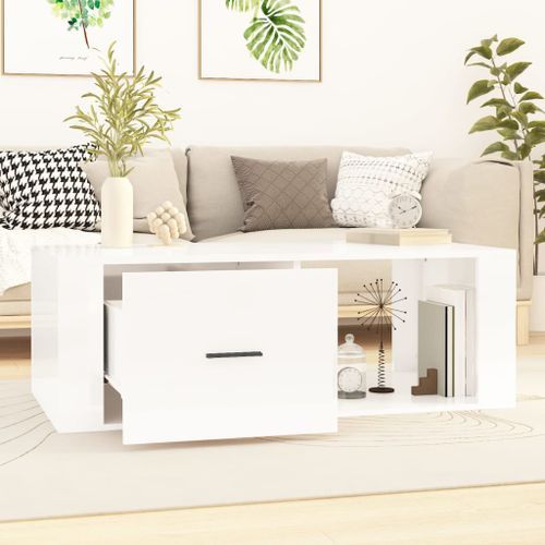 Table basse Blanc brillant 100x50,5x35 cm Bois d'ingénierie - Photo n°3; ?>