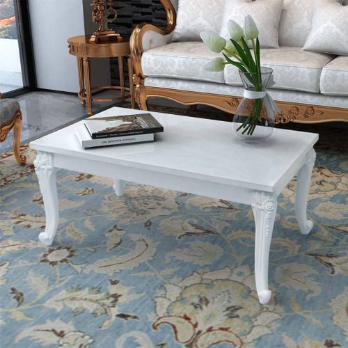 Table basse blanc brillant 100x50x42 cm bois d'ingénierie - Photo n°2; ?>