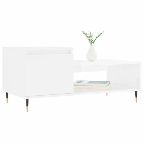 Table basse Blanc brillant 100x50x45 cm Bois d'ingénierie - Photo n°3; ?>