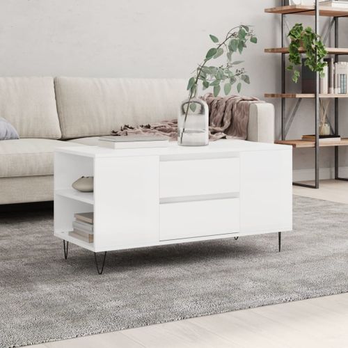 Table basse blanc brillant 102x44,5x50 cm bois d'ingénierie - Photo n°2; ?>