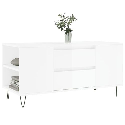 Table basse blanc brillant 102x44,5x50 cm bois d'ingénierie - Photo n°3; ?>