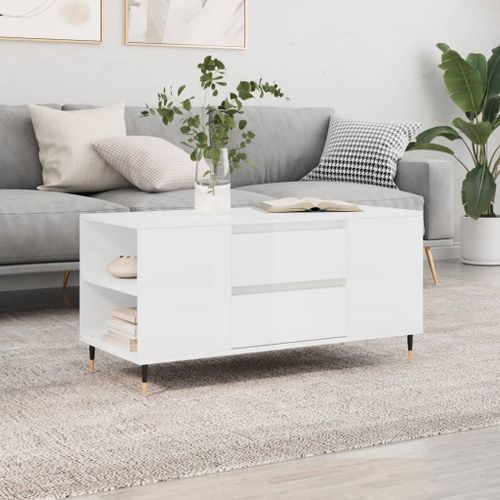 Table basse blanc brillant 102x44,5x50 cm bois d'ingénierie - Photo n°2; ?>