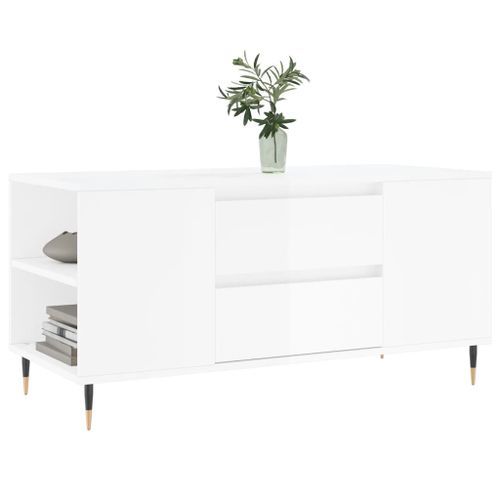 Table basse blanc brillant 102x44,5x50 cm bois d'ingénierie - Photo n°3; ?>