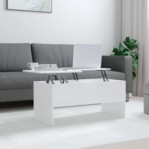 Table basse Blanc brillant 102x50,5x46,5 cm Bois d'ingénierie - Photo n°2; ?>