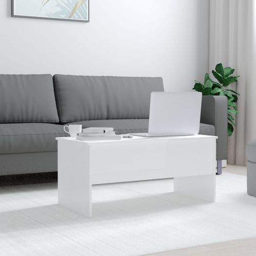 Table basse Blanc brillant 102x50,5x46,5 cm Bois d'ingénierie - Photo n°3; ?>