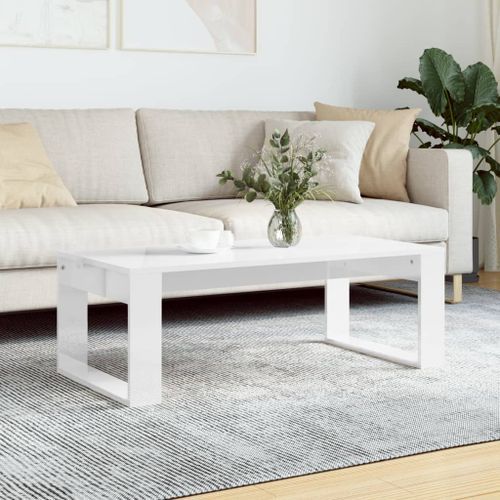 Table basse blanc brillant 102x50x35 cm bois d'ingénierie - Photo n°2; ?>