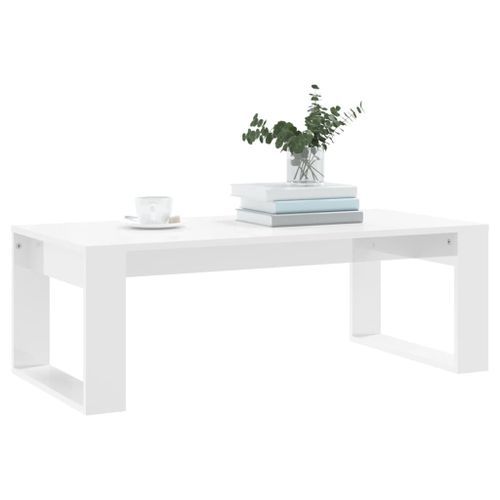 Table basse blanc brillant 102x50x35 cm bois d'ingénierie - Photo n°3; ?>