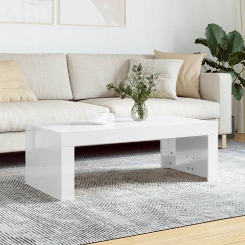 Table basse blanc brillant 102x50x36 cm bois d'ingénierie - Photo n°2; ?>