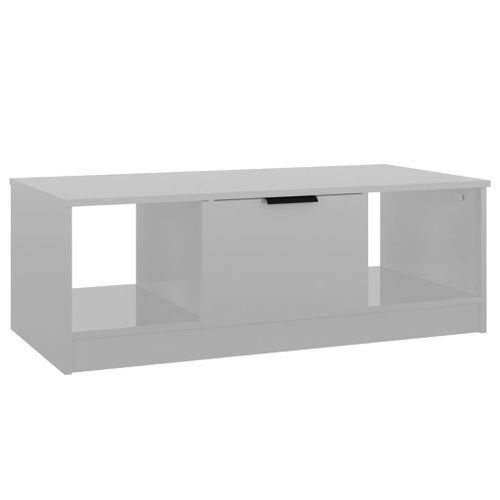 Table basse blanc brillant 102x50x36 cm bois d'ingénierie - Photo n°2; ?>