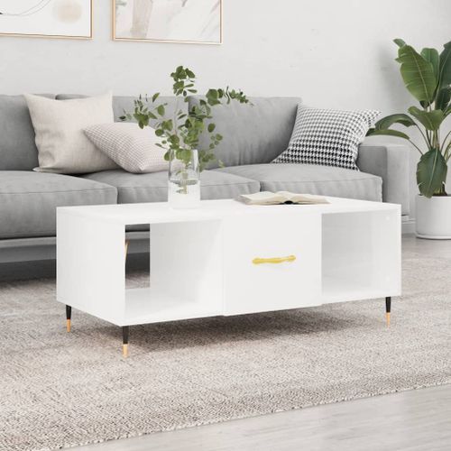 Table basse Blanc brillant 102x50x40 cm Bois d'ingénierie - Photo n°2; ?>