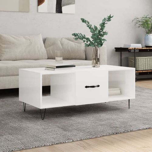 Table basse Blanc brillant 102x50x40 cm Bois d'ingénierie - Photo n°2; ?>