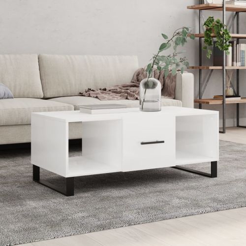 Table basse Blanc brillant 102x50x40 cm Bois d'ingénierie - Photo n°2; ?>