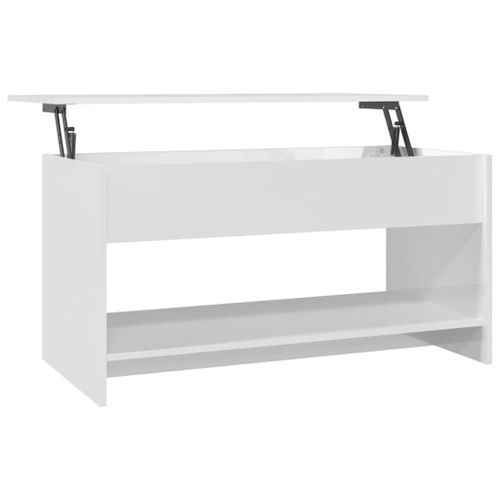 Table basse Blanc brillant 102x50x52,5 cm Bois d'ingénierie - Photo n°3; ?>