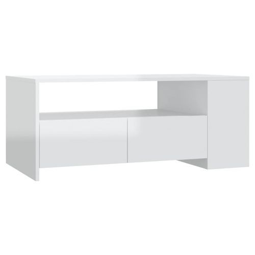 Table basse blanc brillant 102x55x42 cm bois d'ingénierie - Photo n°2; ?>