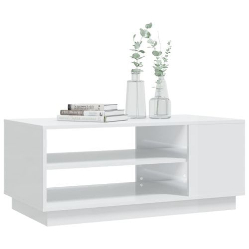 Table basse Blanc brillant 102x55x43 cm - Photo n°2; ?>