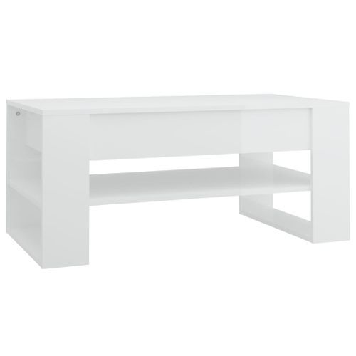 Table basse blanc brillant 102x55x45 cm bois d'ingénierie - Photo n°2; ?>