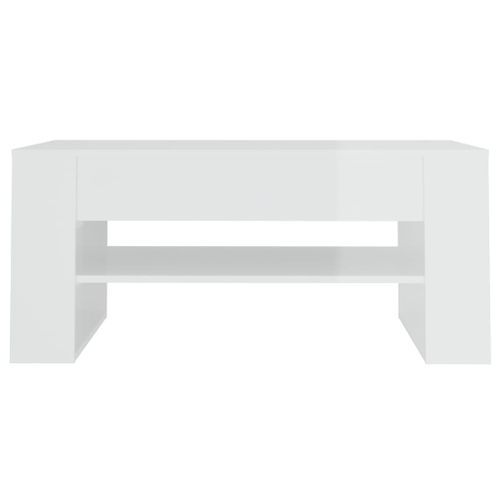 Table basse blanc brillant 102x55x45 cm bois d'ingénierie - Photo n°3; ?>