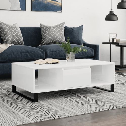 Table basse blanc brillant 104x60x35 cm bois d'ingénierie - Photo n°2; ?>