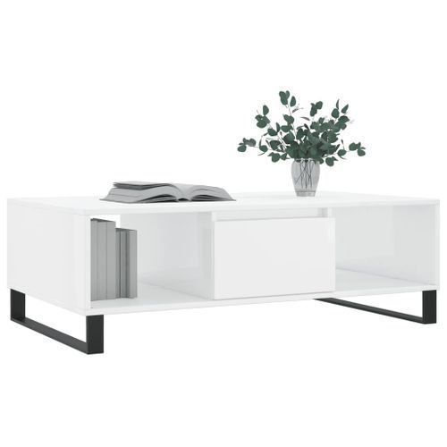 Table basse blanc brillant 104x60x35 cm bois d'ingénierie - Photo n°3; ?>