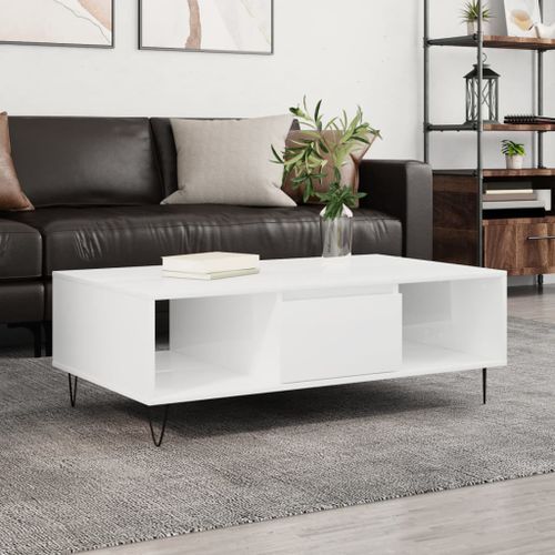 Table basse blanc brillant 104x60x35 cm bois d'ingénierie - Photo n°2; ?>