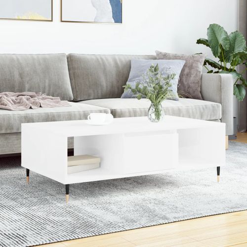 Table basse blanc brillant 104x60x35 cm bois d'ingénierie - Photo n°2; ?>