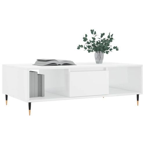 Table basse blanc brillant 104x60x35 cm bois d'ingénierie - Photo n°3; ?>