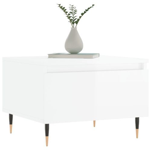 Table basse blanc brillant 50x46x35 cm bois d'ingénierie - Photo n°3; ?>