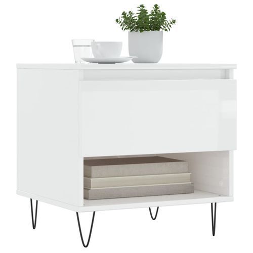 Table basse blanc brillant 50x46x50 cm bois d'ingénierie - Photo n°3; ?>