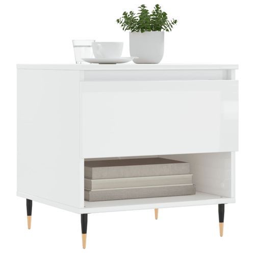 Table basse blanc brillant 50x46x50 cm bois d’ingénierie - Photo n°3; ?>