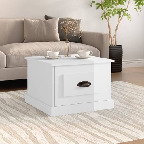 Table basse blanc brillant 50x50x35 cm bois d'ingénierie - Photo n°2; ?>