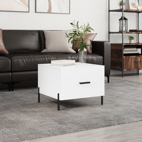 Table basse blanc brillant 50x50x40 cm bois d'ingénierie - Photo n°2; ?>