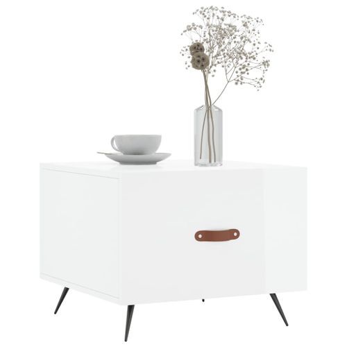 Table basse blanc brillant 50x50x40 cm bois d'ingénierie - Photo n°3; ?>