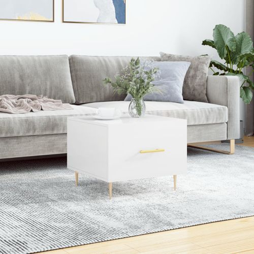 Table basse blanc brillant 50x50x40 cm bois d'ingénierie - Photo n°2; ?>