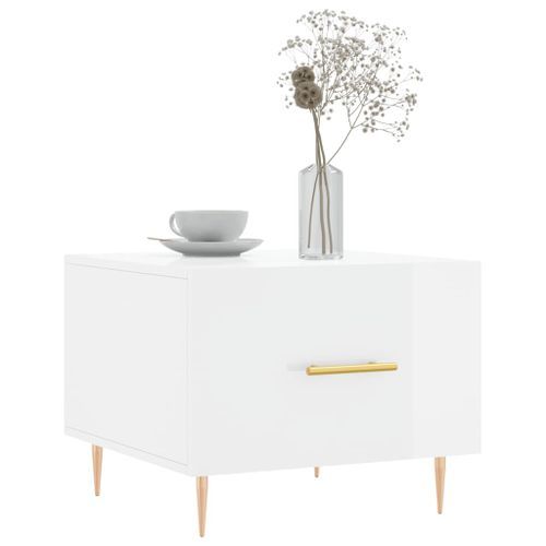 Table basse blanc brillant 50x50x40 cm bois d'ingénierie - Photo n°3; ?>