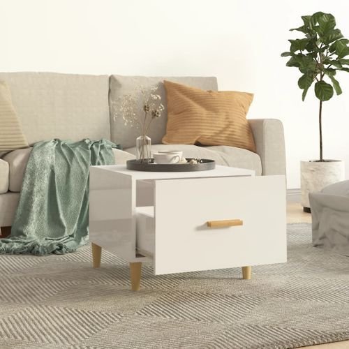 Table basse Blanc brillant 50x50x40 cm Bois d'ingénierie - Photo n°3; ?>