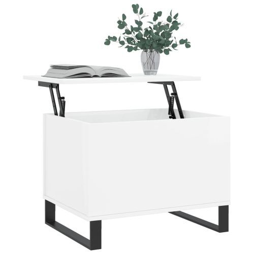 Table basse Blanc brillant 60x44,5x45 cm Bois d'ingénierie - Photo n°3; ?>