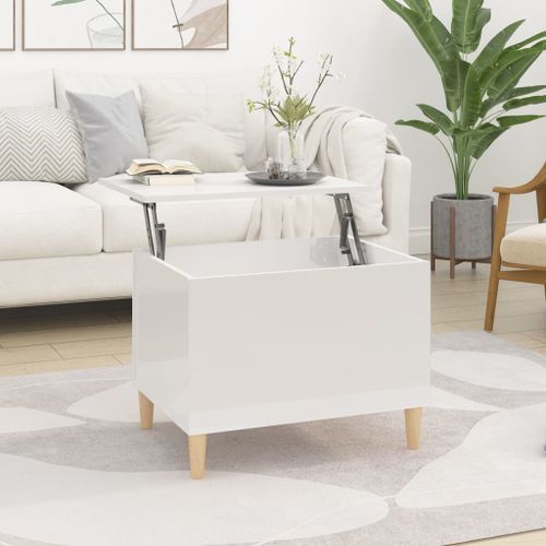 Table basse Blanc brillant 60x44,5x45 cm Bois d'ingénierie - Photo n°2; ?>