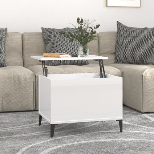 Table basse Blanc brillant 60x44,5x45 cm Bois d'ingénierie - Photo n°2; ?>