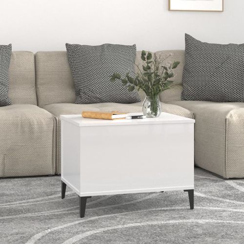 Table basse Blanc brillant 60x44,5x45 cm Bois d'ingénierie - Photo n°3; ?>