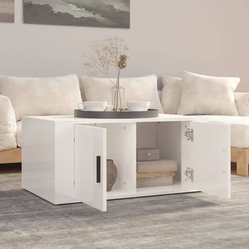 Table basse Blanc brillant 80x50x36 cm Bois d'ingénierie - Photo n°3; ?>