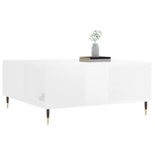 Table basse blanc brillant 80x80x36,5 cm bois d'ingénierie - Photo n°3; ?>