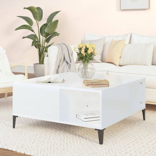 Table basse blanc brillant 80x80x36,5 cm bois d'ingénierie - Photo n°2; ?>