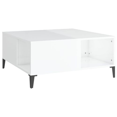 Table basse blanc brillant 80x80x36,5 cm bois d'ingénierie - Photo n°2; ?>