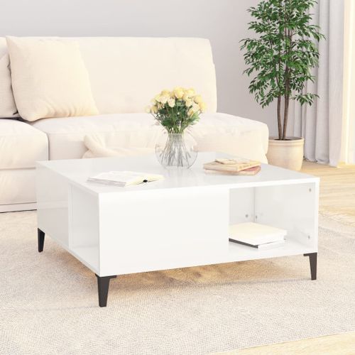 Table basse blanc brillant 80x80x36,5 cm bois d'ingénierie - Photo n°3; ?>