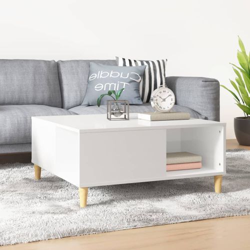 Table basse blanc brillant 80x80x36,5 cm bois d'ingénierie - Photo n°2; ?>