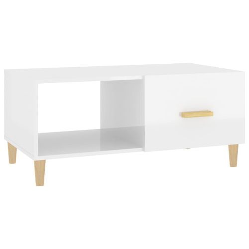 Table basse Blanc brillant 89,5x50x40 cm Bois d'ingénierie - Photo n°2; ?>