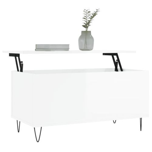 Table basse Blanc brillant 90x44,5x45 cm Bois d'ingénierie - Photo n°3; ?>